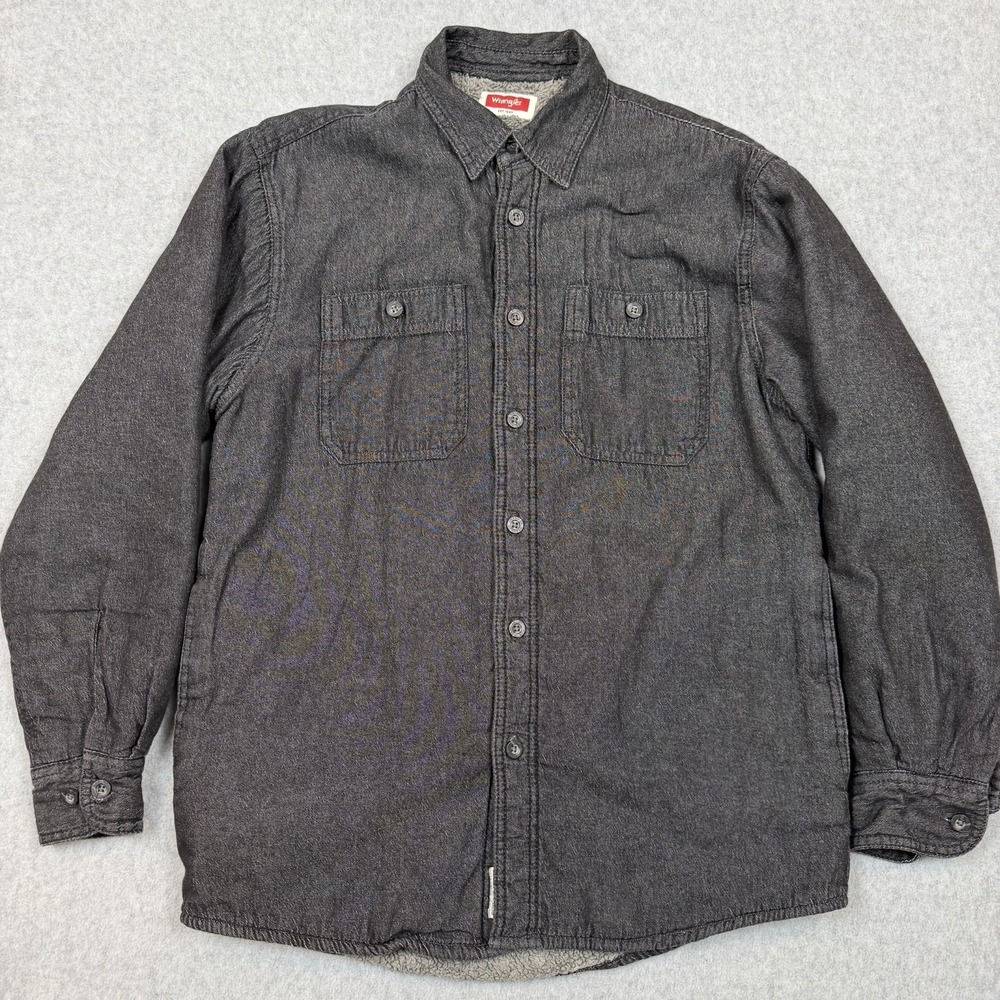 Wrangler Jacket Men's Size S Grey Sherpa Fleece Lined Denim Shacket Heavyweight